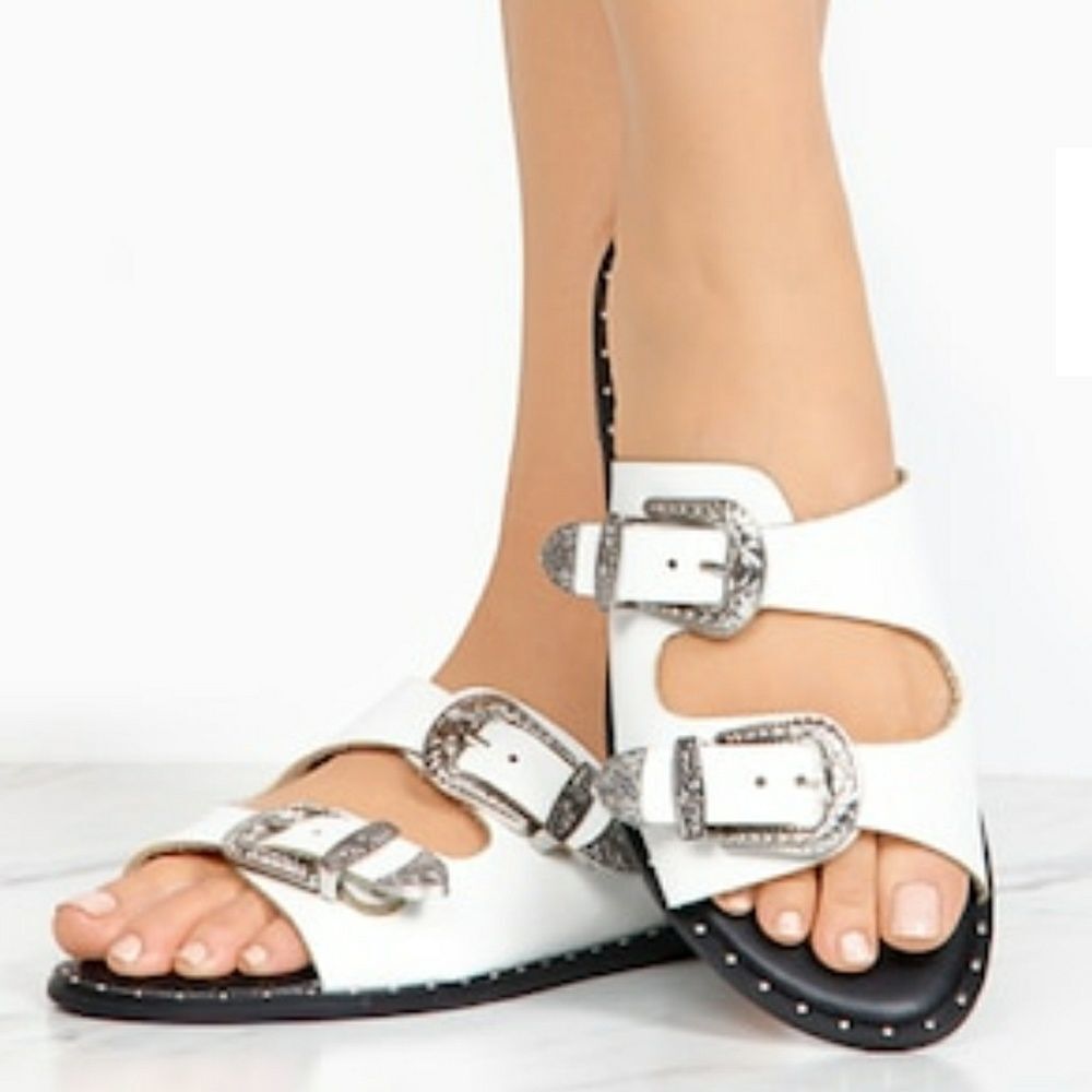 Double Buckle White Stud Sandal